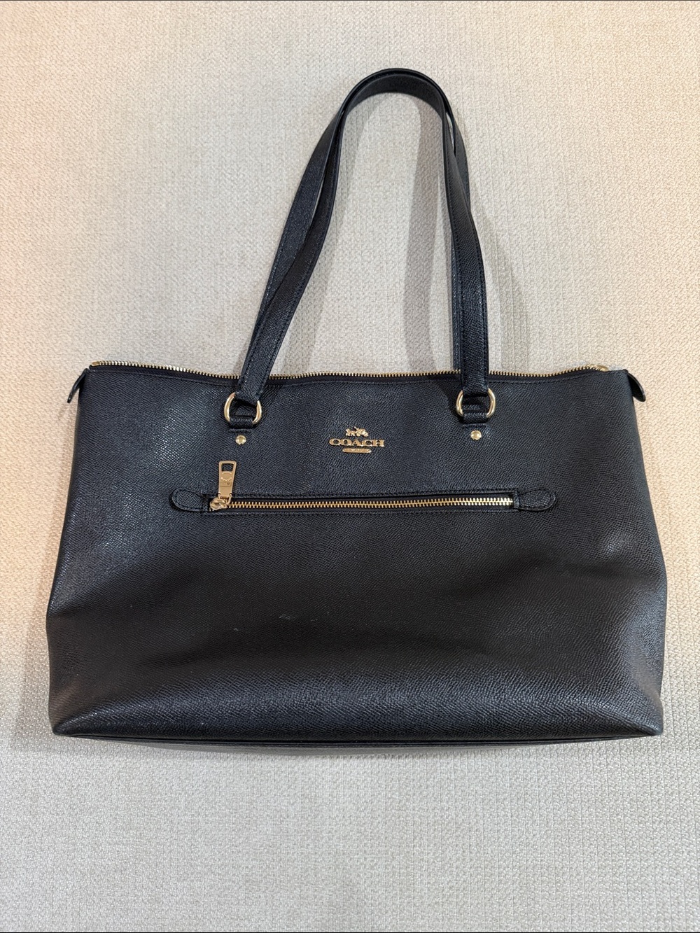 Coach Black Leather Tote with Gold Accents